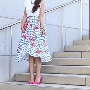 Striped Flamingo Midi skirt with Pockets - Medium